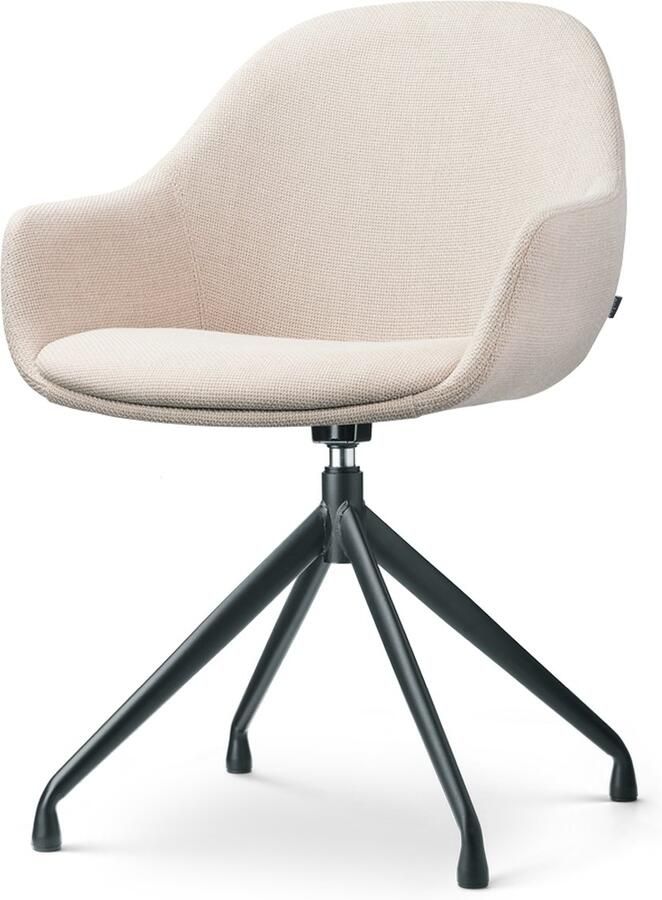 Nolon Nola-Mae Eetkamerstoel Draaibaar Beige met Armleuning Stof Zwart Onderstel Design Scandinavisch Comfortabel - Foto 2