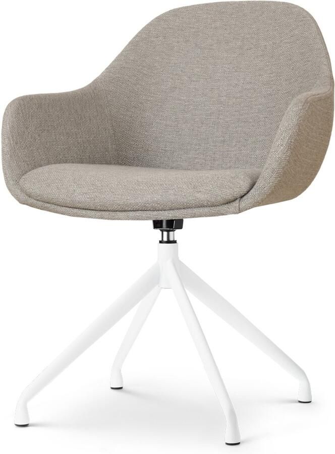 Nolon Nola-Mae Eetkamerstoel Draaibaar Warm Grijs met Armleuning Stof Wit Onderstel Design Scandinavisch Comfortabel