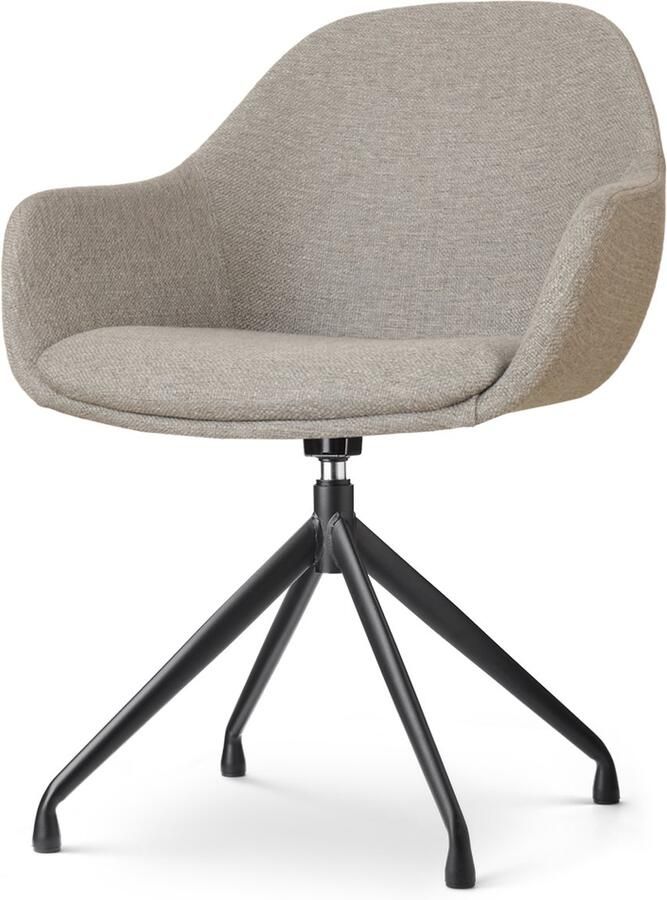 Nolon Nola-Mae Eetkamerstoel Draaibaar Warm Grijs met Armleuning Stof Zwart Onderstel Design Scandinavisch Comfortabel - Foto 2
