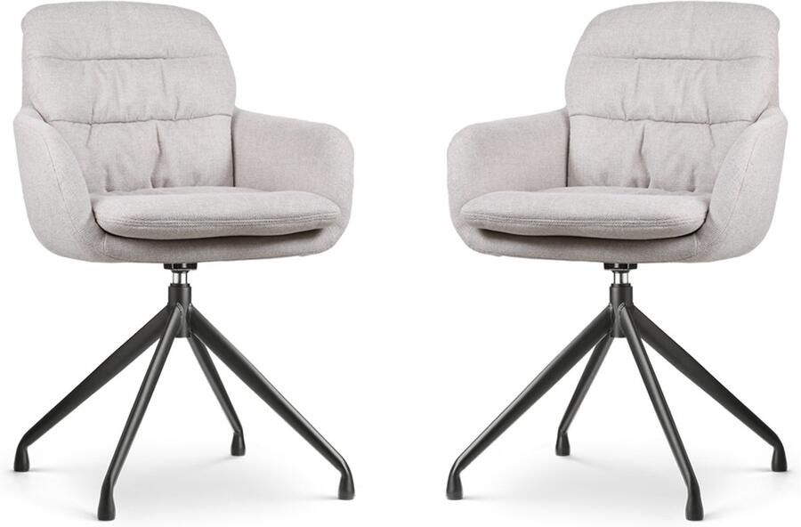 Nolon Nola-Mia Eetkamerstoelen Set van 2 Beige Draaibaar met Armleuning Stof Zwart Onderstel Comfortabel