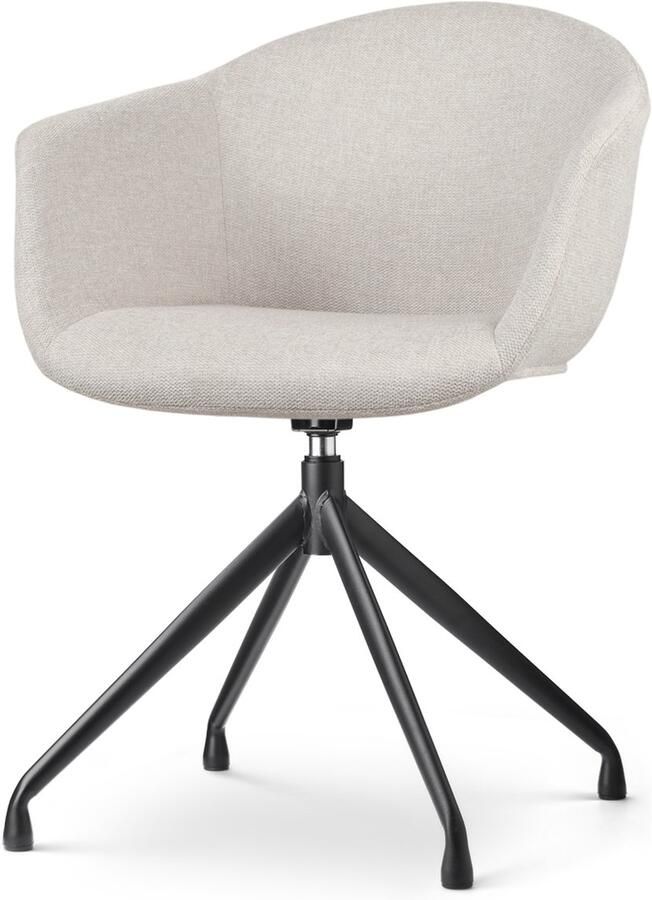 Nolon Nola-Otis Draaibare Eetkamerstoel Beige Armleuningen Stof Zwart Onderstel