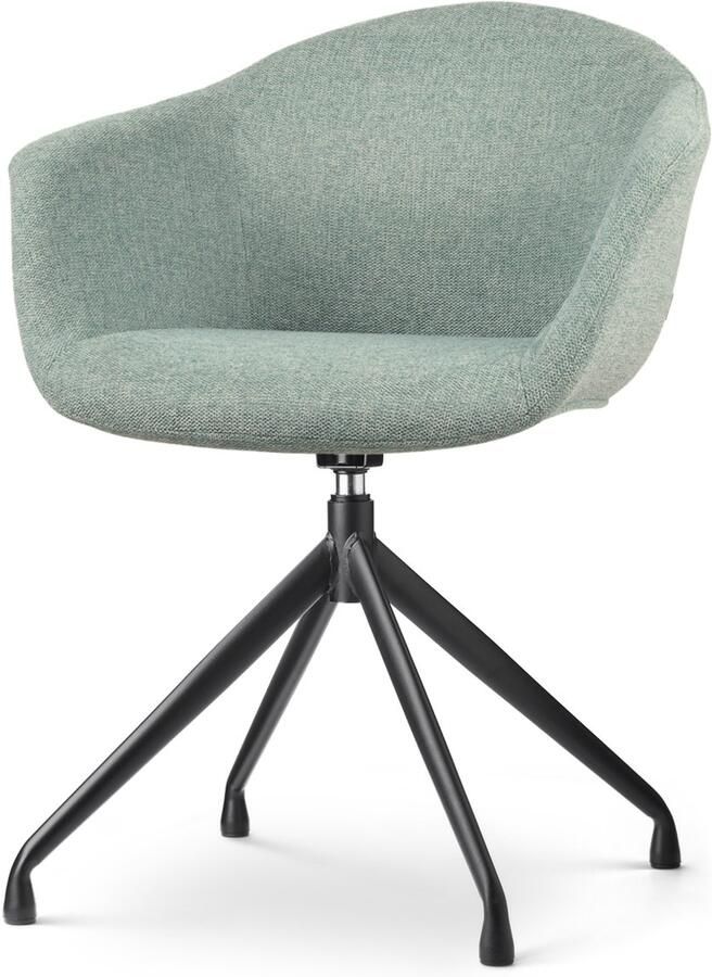 Nolon Nola-Otis draaibare eetkamerstoel zacht groen armleuningen stof zwart onderstel