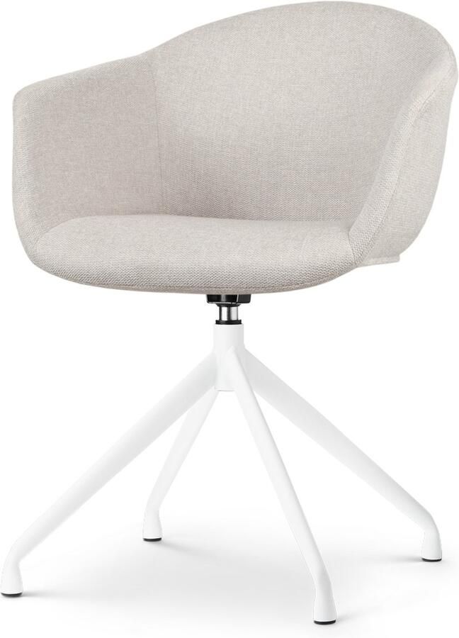 Nolon Nola-Otis Eetkamerstoel Draaibaar Beige met Armleuning Stof Wit Onderstel