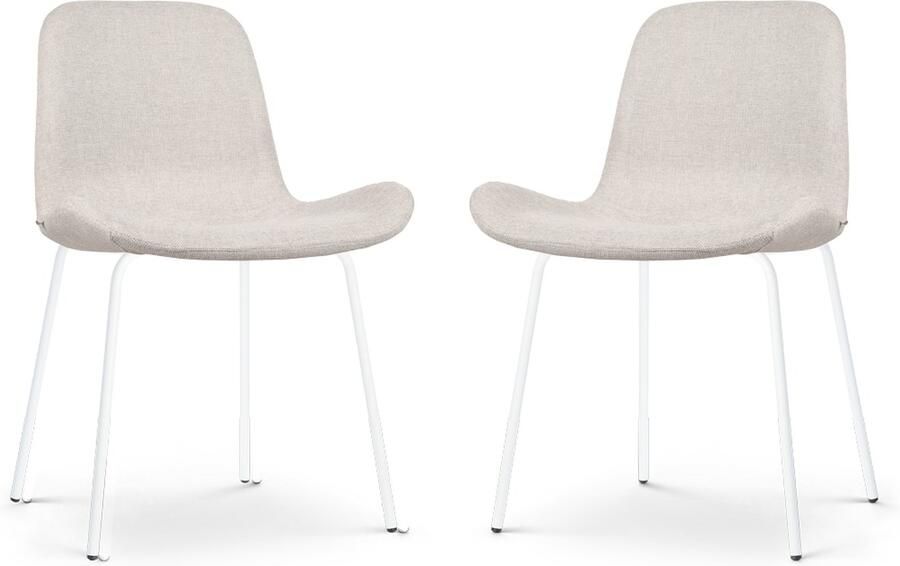 Nolon Nora-Fé Eetkamerstoelen Set van 2 Beige Stof Witte Poten Modern