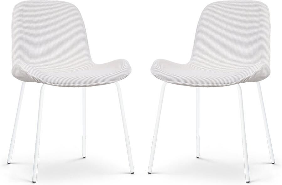 Nolon Nora-Fé Eetkamerstoelen Set van 2 Ribstof Crème Stof Witte Poten Modern