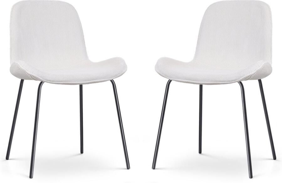 Nolon Nora-Fé Eetkamerstoelen Set van 2 Ribstof Crème Stof Zwarte Poten Modern