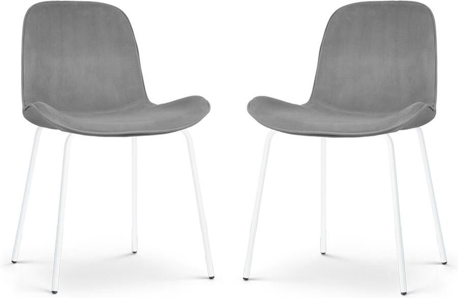 Nolon Nora-Fé Eetkamerstoelen Set van 2 Velvet Grijs Fluweel Stof Witte Poten
