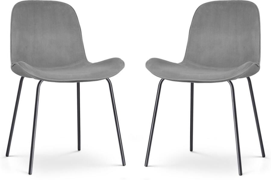 Nolon Nora-Fé Eetkamerstoelen Set van 2 Velvet Grijs Fluweel Stof Zwarte Poten