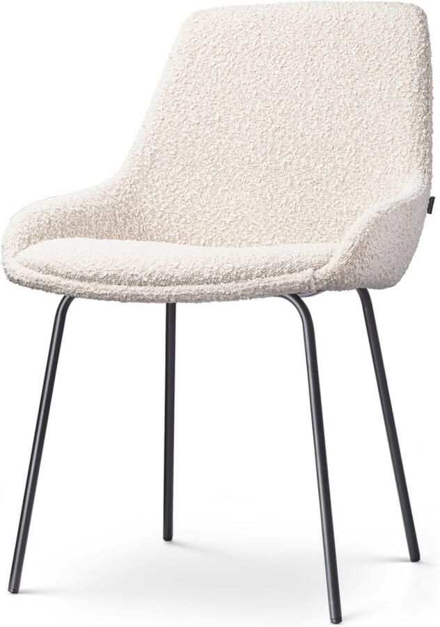 Nolon Nora-Isa Eetkamerstoel bouclé beige stof zwart onderstel design scandinavisch comfortabel