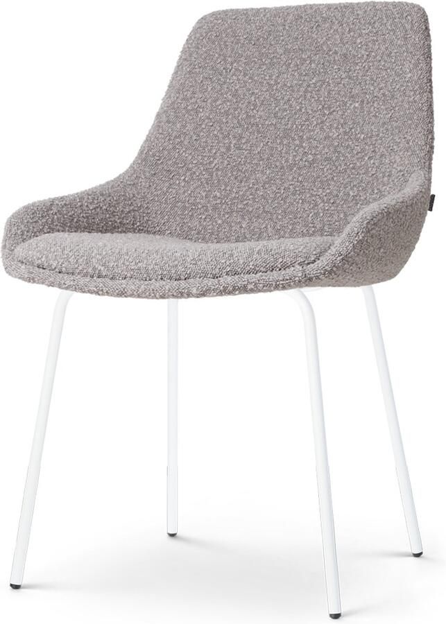 Nolon Nora-Isa Eetkamerstoel Bouclé Taupe Stof Wit Onderstel Design Scandinavisch Comfortabel