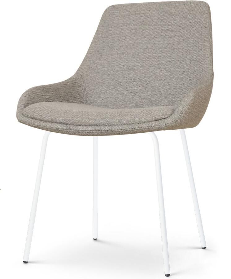 Nolon Nora-Isa Eetkamerstoel Warm Grijs Stof Wit Onderstel Design Scandinavisch Comfortabel