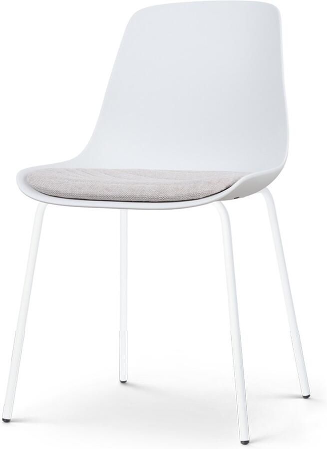 Nolon Nora-Liv Eetkamerstoel Wit met Beige Zitkussen Kunststof Zitting Wit Metalen Poten Kuipstoel