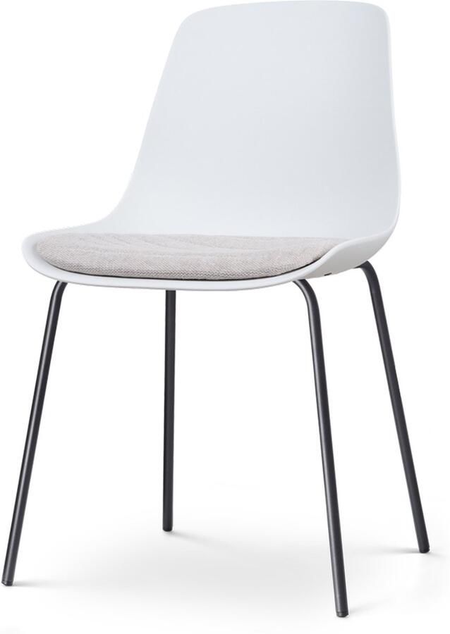 Nolon Nora-Liv Eetkamerstoel Wit met Beige Zitkussen Kunststof Zitting Zwart Metalen Poten Kuipstoel