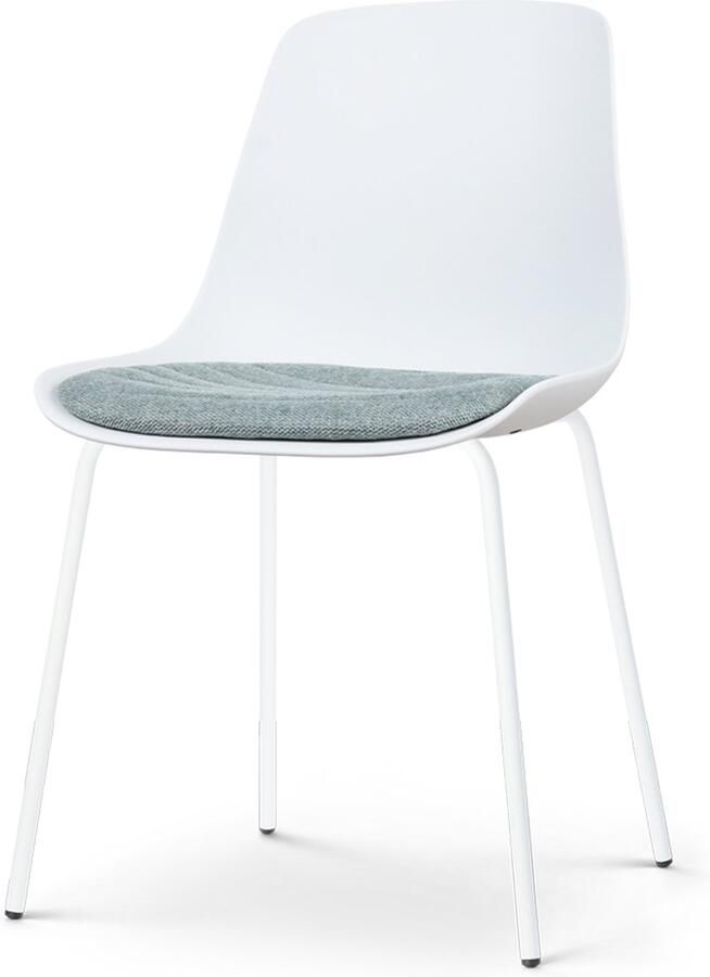 Nolon Nora-Liv Eetkamerstoel Wit met Zacht Groen Zitkussen Kunststof Zitting Wit Metalen Poten Kuipstoel