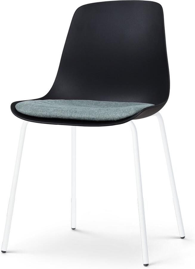 Nolon Nora-Liv Eetkamerstoel Zwart met Zacht Groen Zitkussen Kunststof Zitting Wit Metalen Poten Kuipstoel