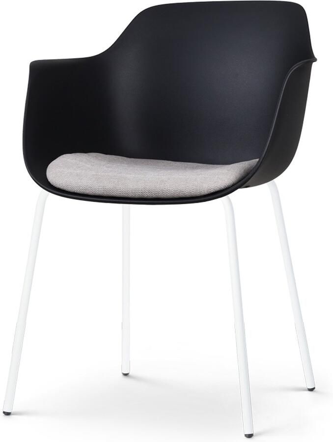 Nolon Nora-Liz Eetkamerstoel Zwart met Beige Zitkussen met Armleuning Kunststof Wit Onderstel Kuipstoel