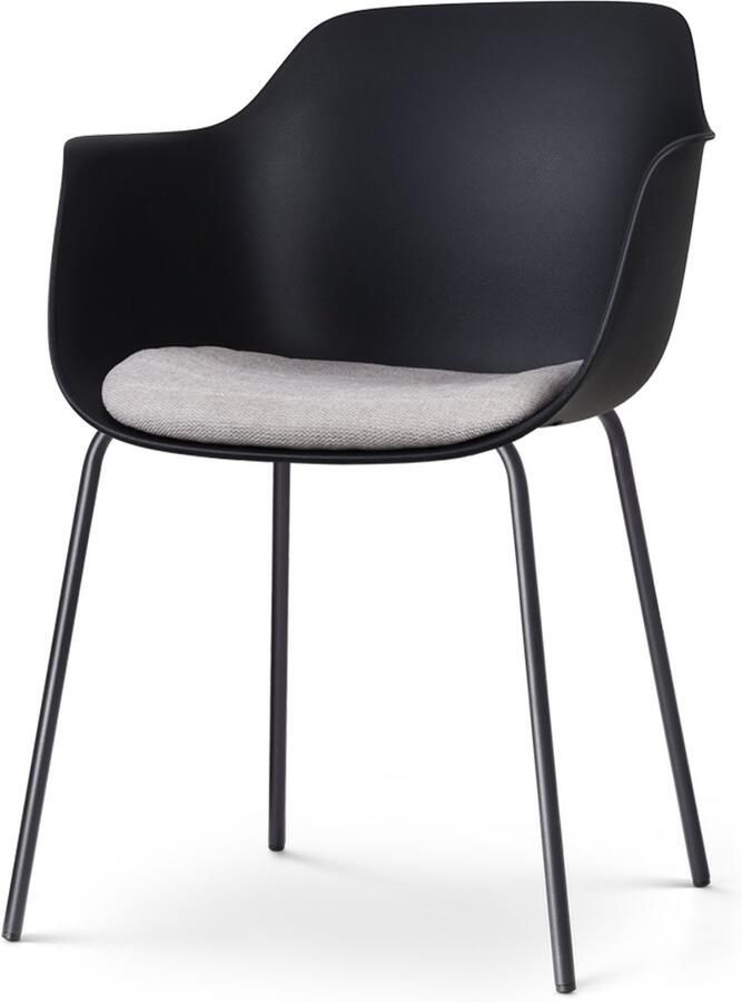 Nolon Nora-Liz Eetkamerstoel Zwart met Beige Zitkussen met Armleuning Kunststof Zwart Metalen Poten Kuipstoel