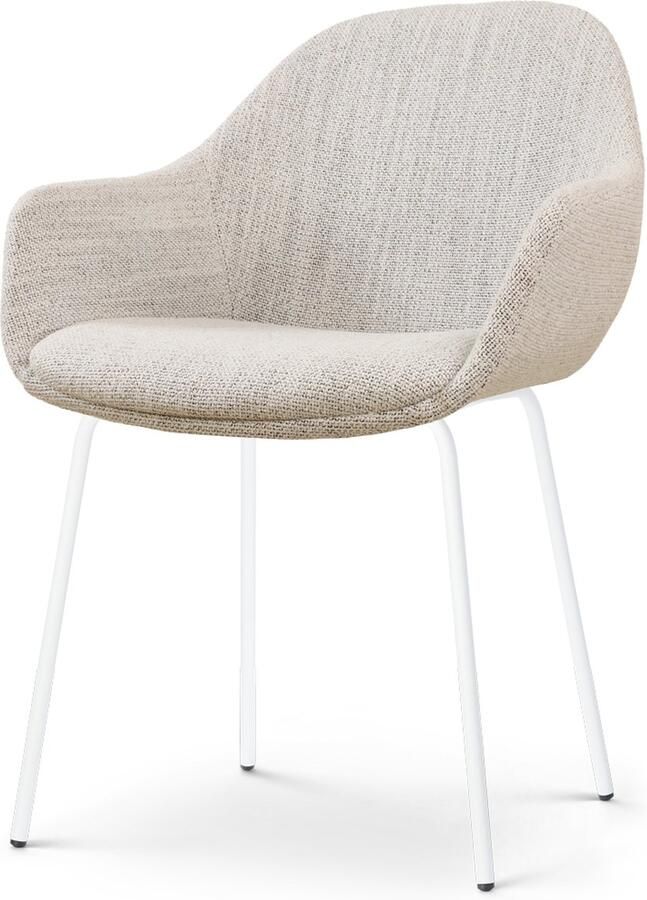Nolon Nora-Mae Eetkamerstoel Beige Gemêleerd met Armleuning Stof Wit Onderstel Design Scandinavisch Comfortabel