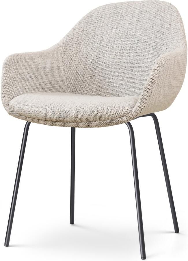 Nolon Nora-Mae Eetkamerstoel Beige Gemêleerd met Armleuning Stof Zwart Onderstel Design Scandinavisch Comfortabel
