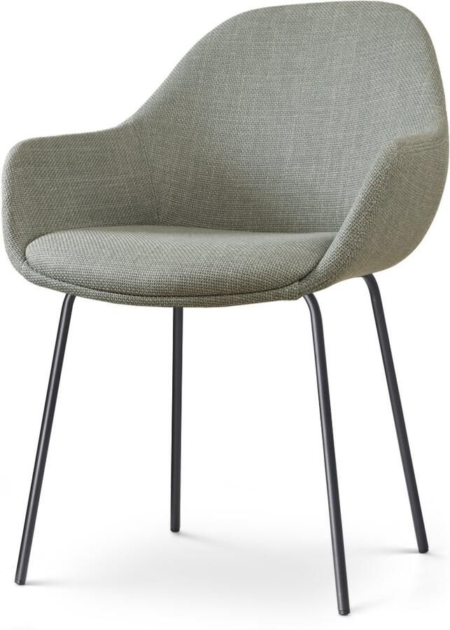 Nolon Nora-Mae Eetkamerstoel Groen met Armleuning Stof Zwart Onderstel Design Scandinavisch Comfortabel