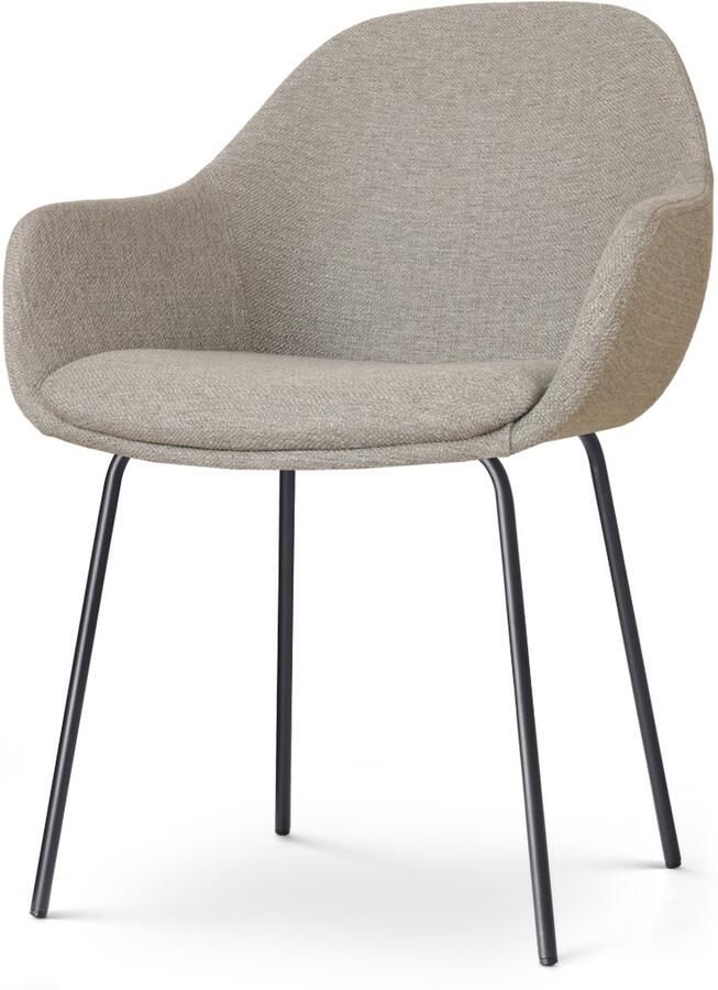 Nolon Nora-Mae Eetkamerstoel Warm Grijs met Armleuning Stof Zwart Onderstel Design Scandinavisch Comfortabel