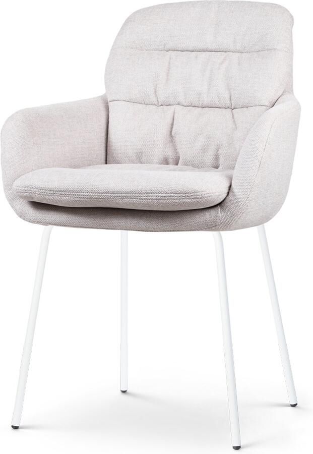 Nolon Nora-Mia Eetkamerstoel Beige met Armleuning Stof Wit Onderstel