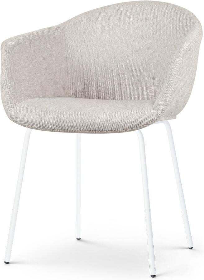 Nolon Nora-Otis eetkamerstoel beige met armleuning stof witte poten