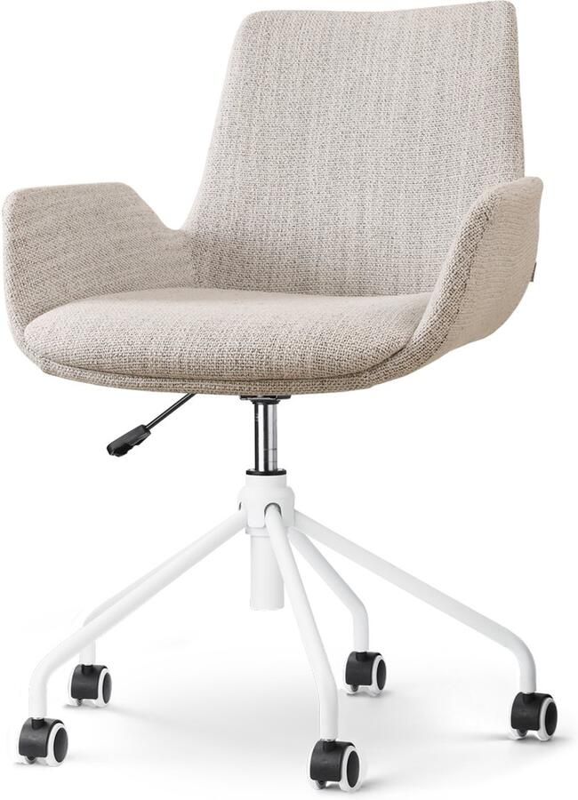 Nolon Nout-Eef Bureaustoel Beige Gemêleerd Stof Verstelbaar Wielen Wit Onderstel Lage Armleuning Modern Design Comfortabel