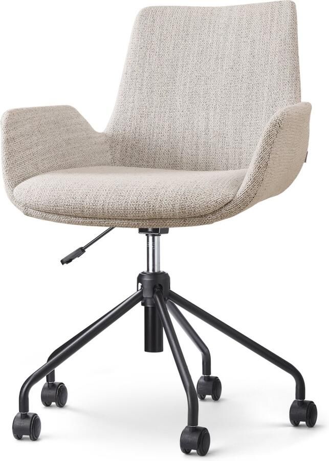 Nolon Nout-Eef Bureaustoel Beige Gemêleerd Stof Verstelbaar Wielen Zwart Onderstel Lage Armleuning Modern Design Comfortabel