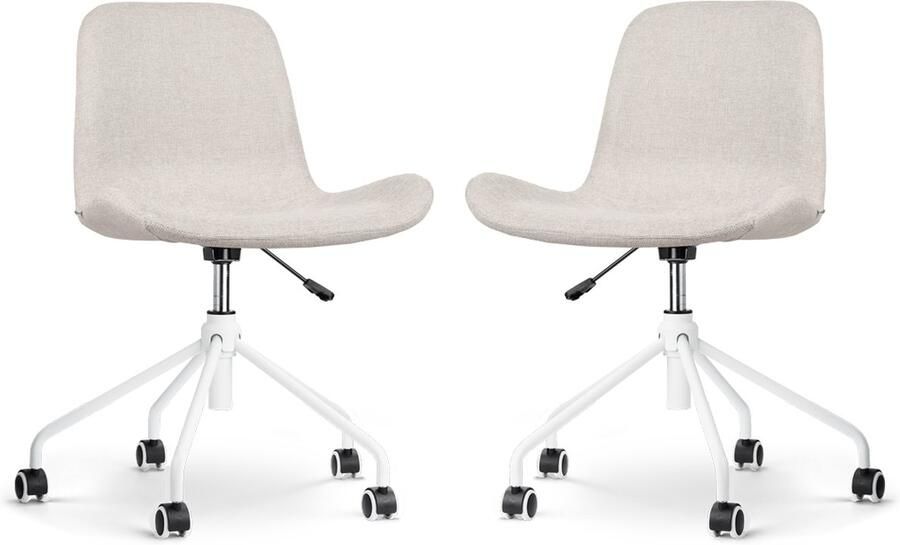Nolon Nout-Fé Bureaustoelen Set van 2 Beige Stof Verstelbaar Wieltjes Wit Onderstel