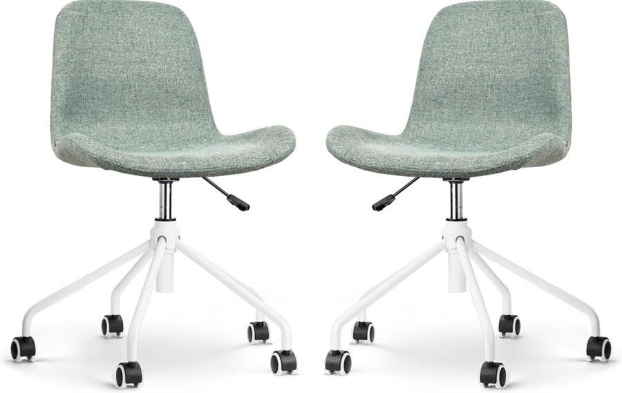 Nolon Nout-Fé Bureaustoelen Set van 2 Zacht Groen Stof Verstelbaar Wieltjes Wit Onderstel