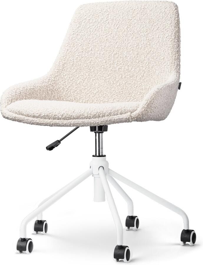 Nolon Nout-Isa Bureaustoel Bouclé Beige Stof Verstelbaar Wielen Zonder Armleuning Wit Onderstel
