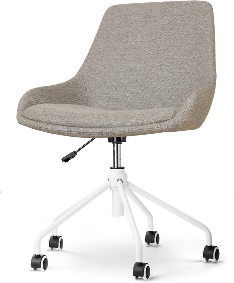 Nolon Nout-Isa Bureaustoel Warm Grijs Stof Verstelbaar Wielen Zonder Armleuning Wit Onderstel