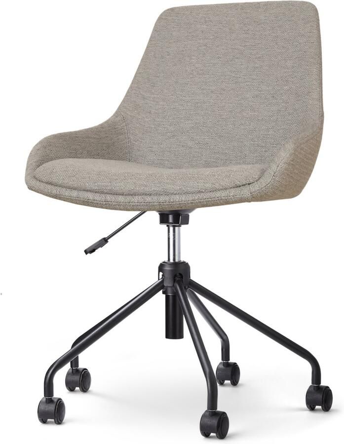 Nolon Nout-Isa Bureaustoel Warm Grijs Stof Verstelbaar Wielen Zonder Armleuning Zwart Onderstel
