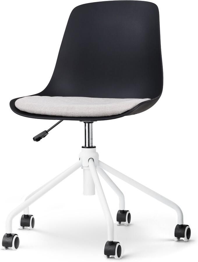 Nolon Nout-Liv Bureaustoel Zwart met Beige Zitkussen Kunststof Zitting Verstelbaar Wieltjes Wit Onderstel