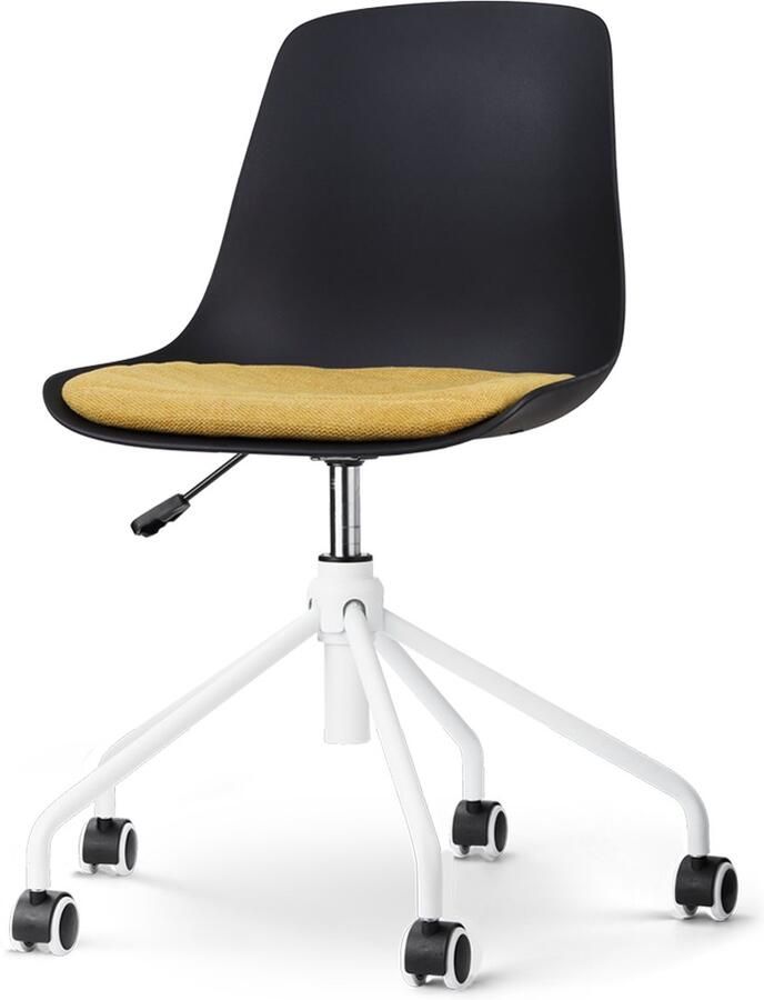 Nolon Nout-Liv Bureaustoel Zwart met Okergeel Zitkussen Kunststof Zitting Verstelbaar Wieltjes Wit Onderstel