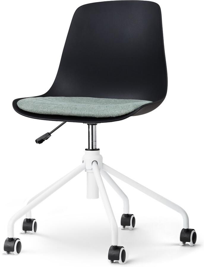 Nolon Nout-Liv Bureaustoel Zwart met Zacht Groen Zitkussen Kunststof Zitting Verstelbaar Wieltjes Wit Onderstel