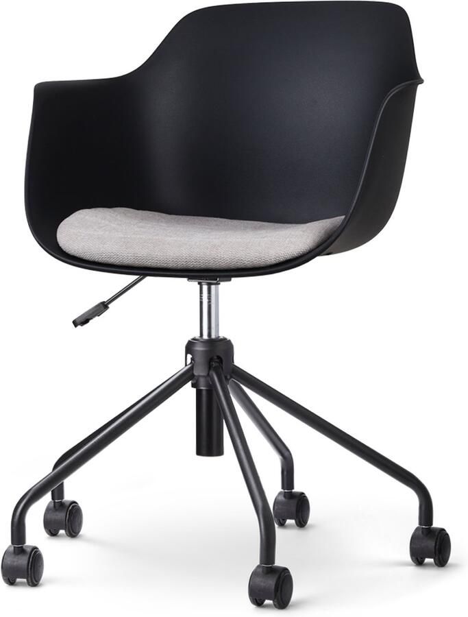Nolon Nout-Liz bureaustoel zwart met beige zitkussen met armleuning kunststof vast zitkussen verstelbaar wieltjes zwart onderstel