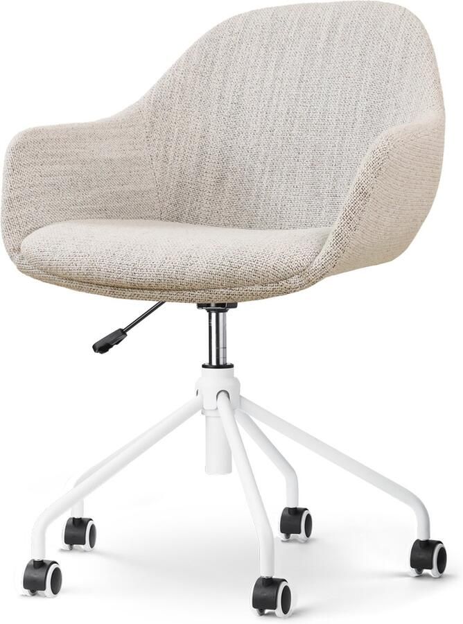Nolon Nout-Mae Bureaustoel Beige Gemêleerd Stof Vestelbaar Wieltjes Wit Onderstel Design Comfortabel