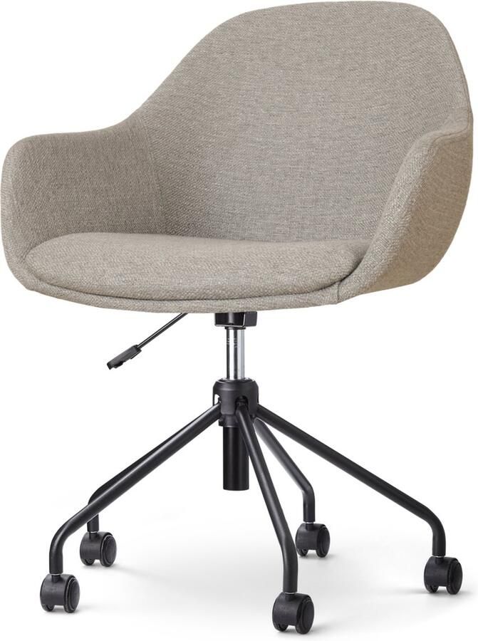 Nolon Nout-Mae Bureaustoel Warm Grijs Stof Verstelbaar Wieltjes Zwart Onderstel Design Comfortabel