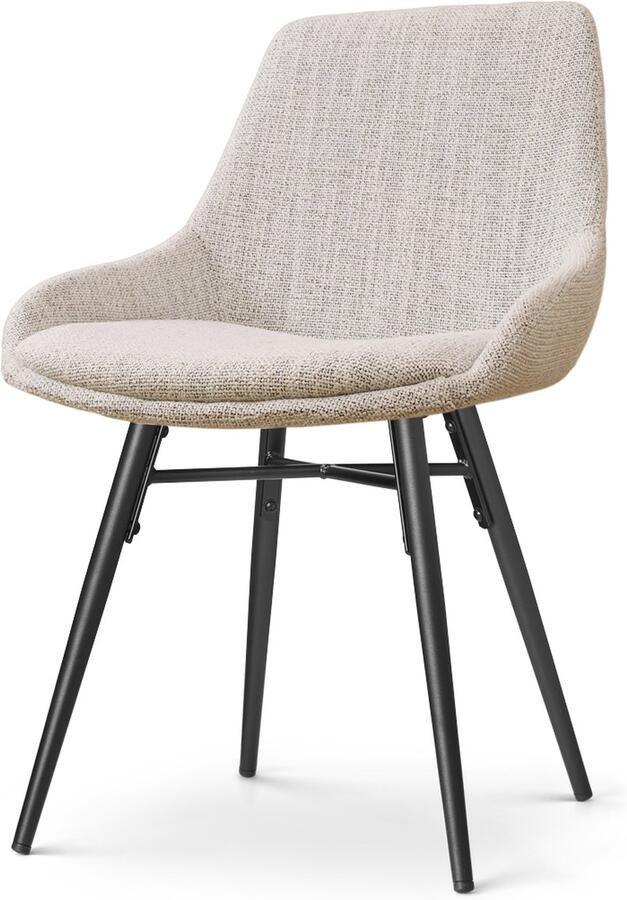 Nolon Nova-Isa Eetkamerstoel Beige Gemêleerd Stof Zonder Armleuning Zwart Metalen Poten Industrieel Design Comfortabel