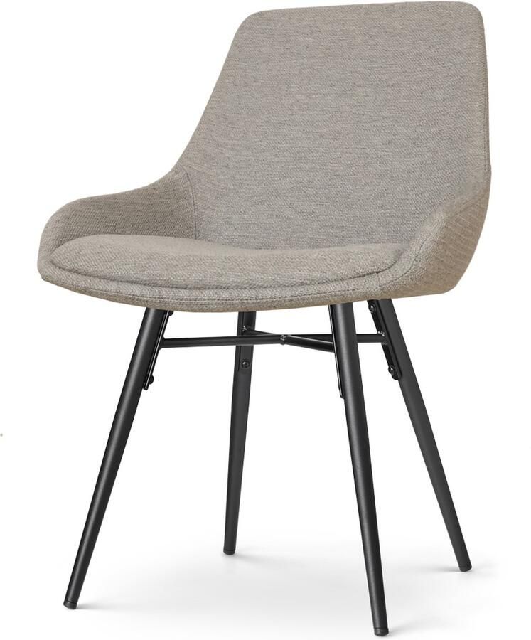 Nolon Nena-Isa Eetkamerstoel Warm Grijs Stof Zonder Armleuning Zwarte Houten Poten Scandinavisch Comfortabel