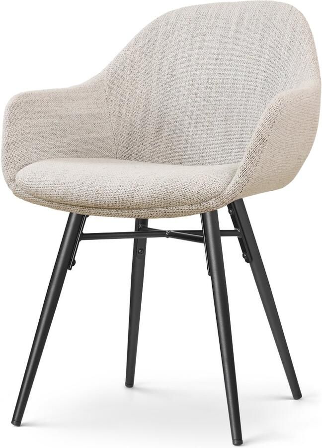 Nolon Nova-Mae Eetkamerstoel Beige Gemêleerd met Armleuning Stof Zwart Metalen Poten Design Scandinavisch Comfortabel