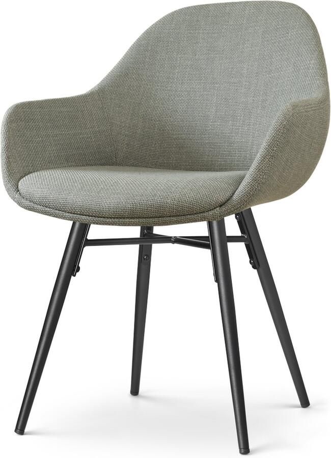 Nolon Nova-Mae Eetkamerstoel Groen met Armleuning Stof Zwart Metalen Poten Design Scandinavisch Comfortabel