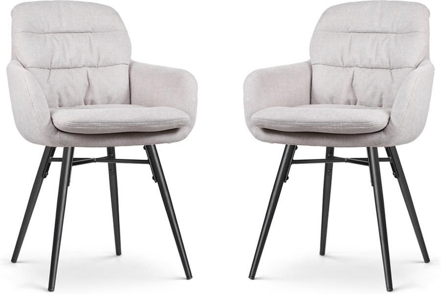 Nolon Nova-Mia Eetkamerstoelen Set van 2 Beige met Armleuning Stof Zwart Metalen Poten