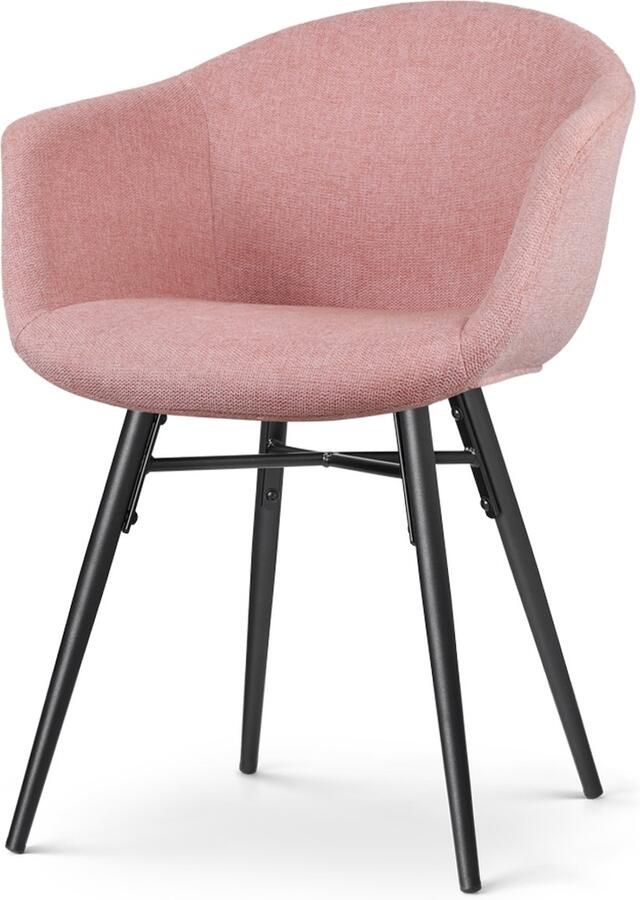 Nolon Nova-Otis Eetkamerstoel Zacht Roze met Armleuning Stof Zwarte Poten Industrieel