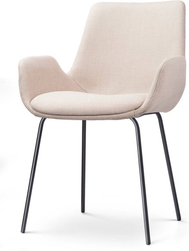 Nolon Nora-Eef Eetkamerstoel Beige met Armleuning Stof Zwart Metalen Poten Lage Armleuning Modern Design Scandinavisch - Foto 2