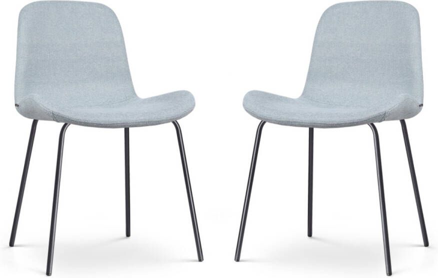 Nolon Nora-Fé Eetkamerstoelen Set van 2 Lichtblauw Stof Zwarte Poten Modern