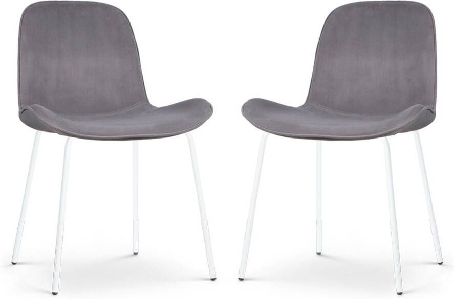 Nolon Nora-Fé Eetkamerstoelen Set van 2 Velvet Grijs Fluweel Stof Witte Poten