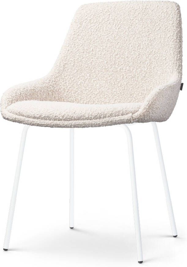 Nolon Nora-Isa Eetkamerstoel Bouclé Beige Stof Wit Onderstel Design Scandinavisch Comfortabel